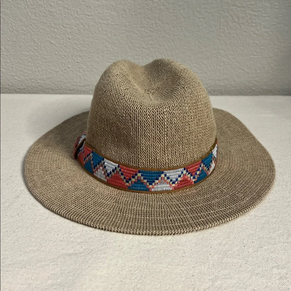 PrAna Cybil Knit Fedora Hat – Tan with Embroidered Band - Picture 5 of 8